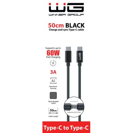 Winner Group - USB vezeték USB-C / USB-C 60W 50cm fekete