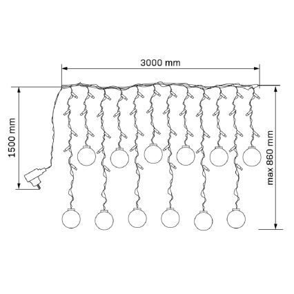 WISH BALLS LED-függöny, 108 LED, 8 üzemmód, 4,5 m, meleg fehér