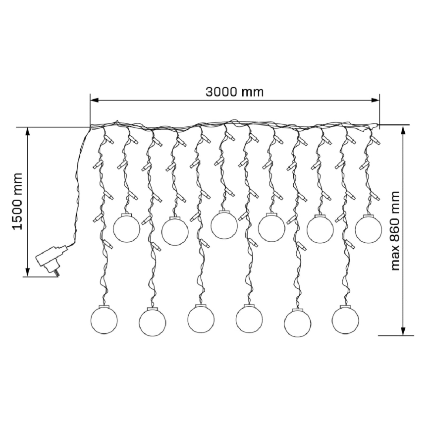 WISH BALLS LED-függöny, 108 LED, 8 üzemmód, 4,5 m, meleg fehér