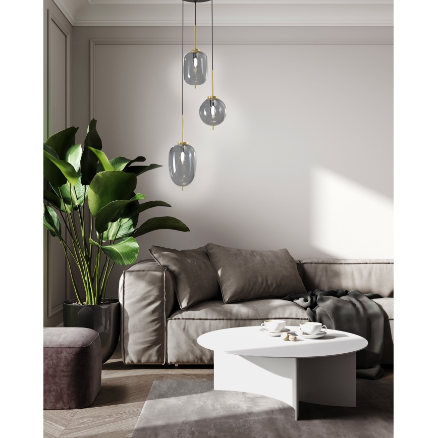 Wofi 5007-302 - Csillár zsinóron BELLEVILLE 3xE14/40W/230V fekete/arany