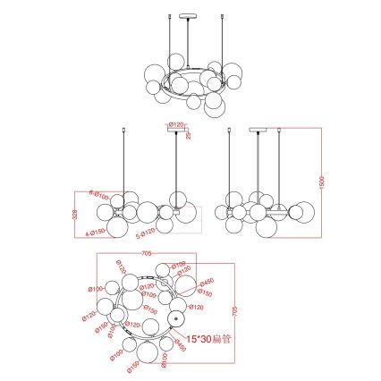 Wofi 5014-1501W - LED Csillár zsinóron VILLA 15xG9/3W/230V arany