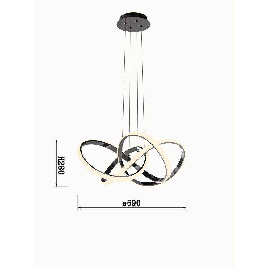 Wofi 6134-105L - LED Dimmelhető csillár zsinóron INDIGO LED/50W/230V fekete/fényezett króm