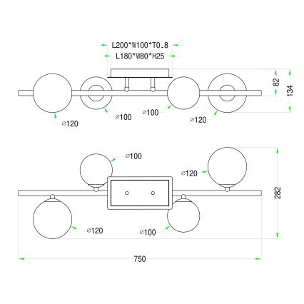 Wofi 7014-405W - LED Felületre szerelhető csillár VILLA 4xG9/3W/230V fekete