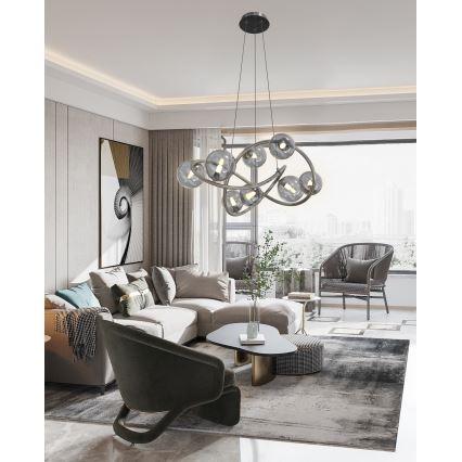 Wofi 7014-805 - LED Csillár zsinóron NANCY 8xG9/3,5W/230V fekete/fényezett króm
