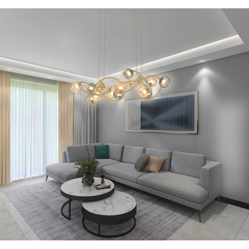 Wofi 7015-1404 - LED Csillár zsinóron METZ 14xG9/3,5W/230V arany/szürke