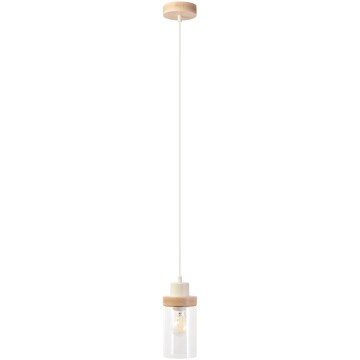 WOODNEST zsinóros függőlámpa 1xE27/15W/230V, fenyő/krémszín
