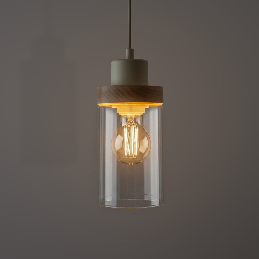 WOODNEST zsinóros függőlámpa 1xE27/15W/230V, fenyő/krémszín