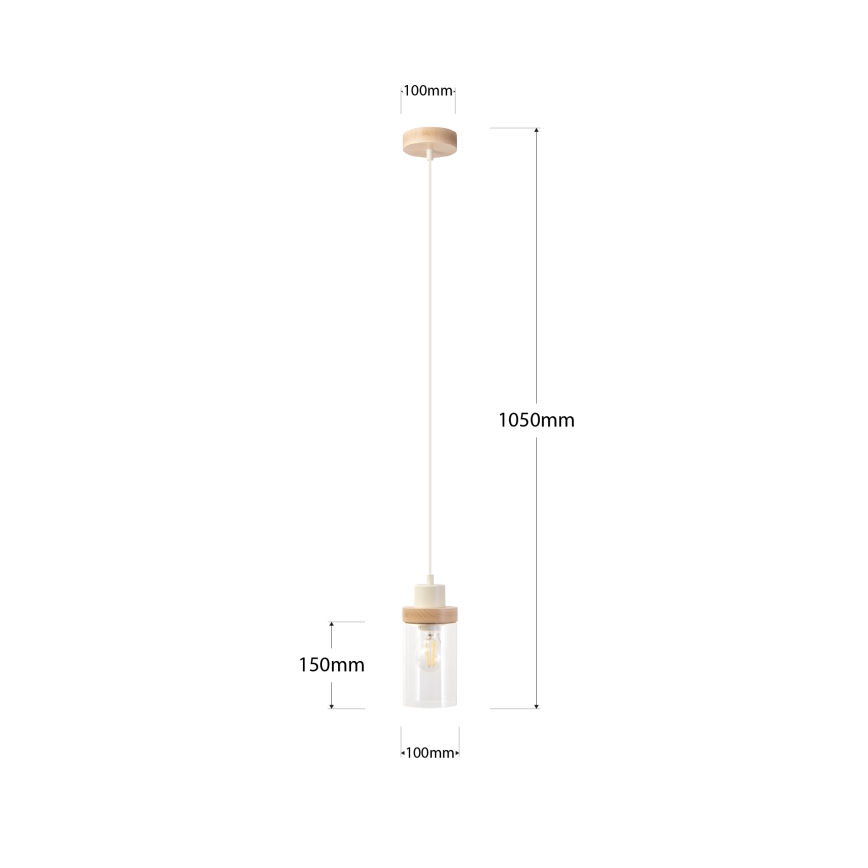 WOODNEST zsinóros függőlámpa 1xE27/15W/230V, fenyő/krémszín