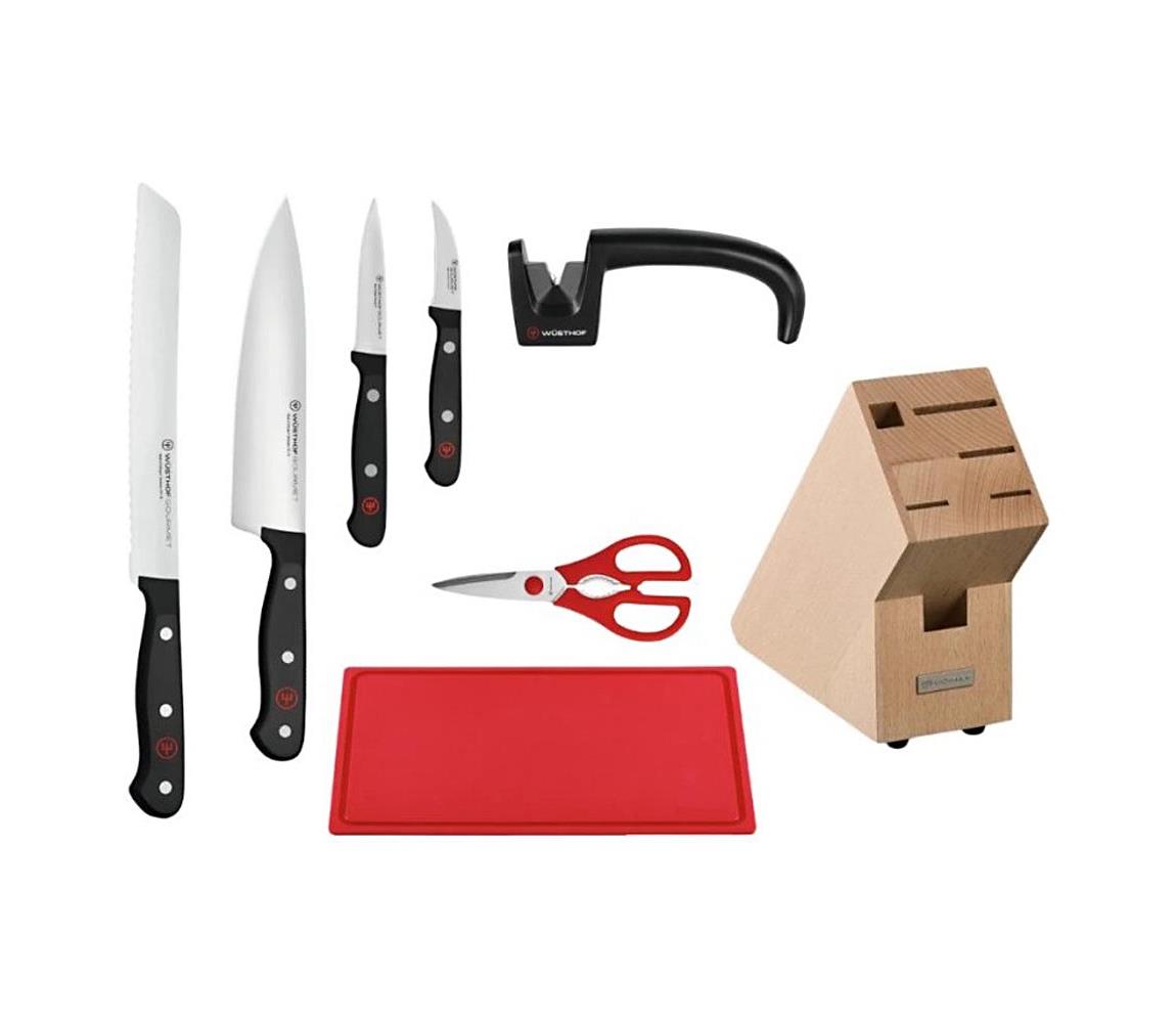 Wüsthof – GOURMET konyhai késkészlet állvánnyal, élezővel és vágódeszkával, 8 részes 1095070801
