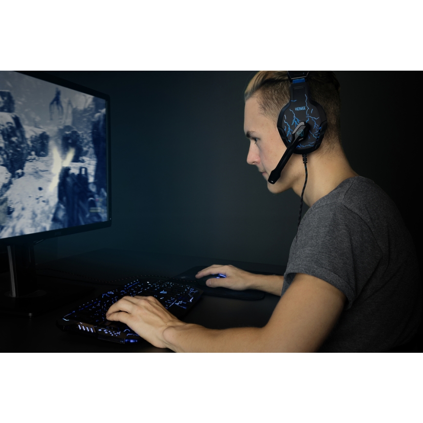 Yenkee - LED Gaming fejhallgató mikrofonnal fekete/kék