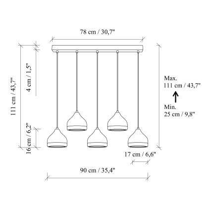 YILDO zsinóros csillár 5xE27/40W/230V, fekete/arany