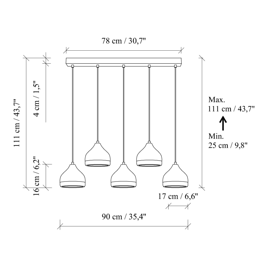 YILDO zsinóros csillár 5xE27/40W/230V, fekete/arany