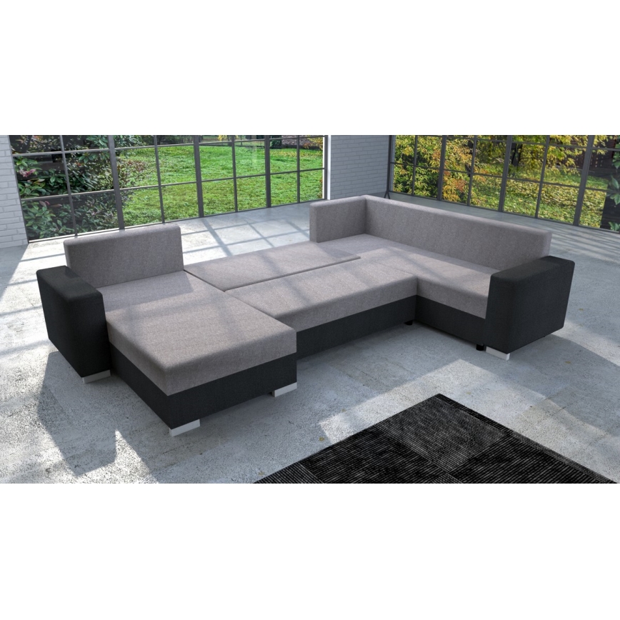 YORK kárpitozott, univerzális, kihúzható U-alakú ülőgarnitúra, szürke/fekete