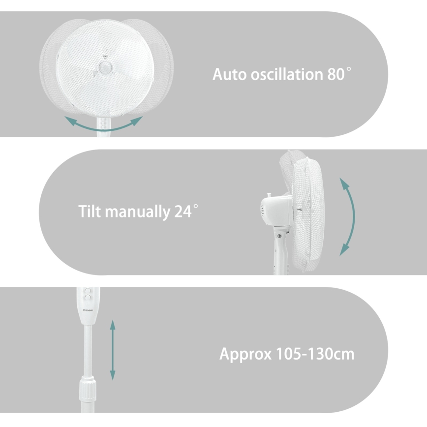 ZEVENTI - FLOW állóventilátor 40W/230V fehér