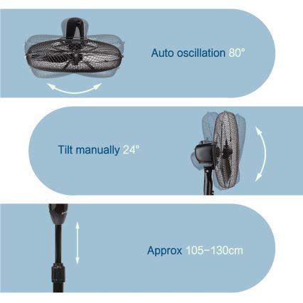 ZEVENTI - Állványos ventilátor FLOW 40W/230V fekete
