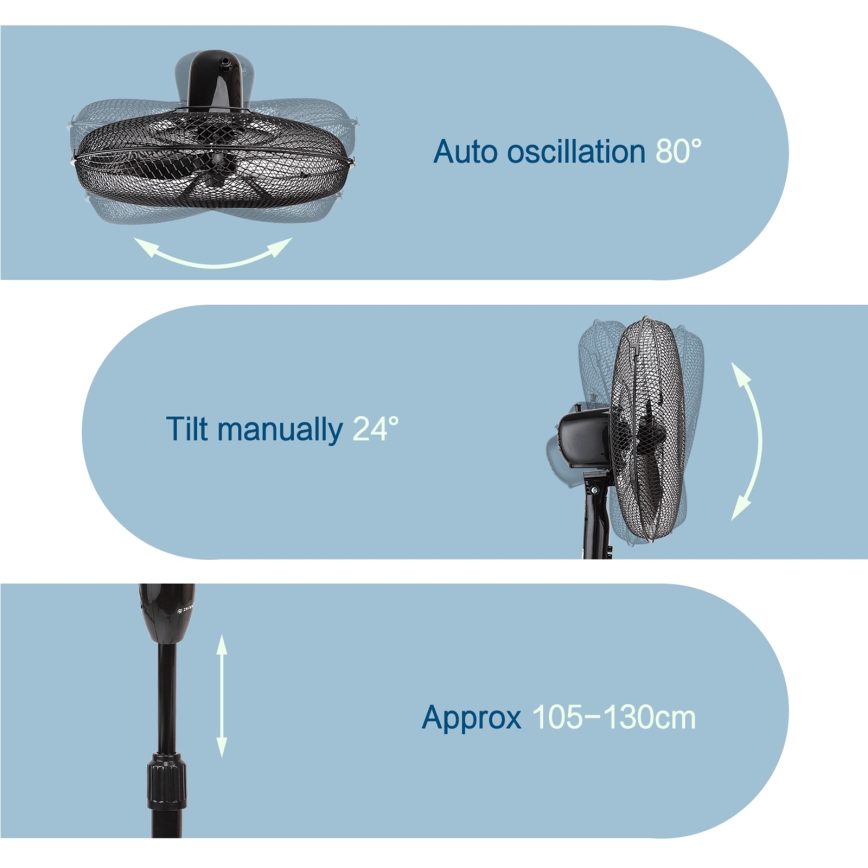 ZEVENTI - Állványos ventilátor FLOW 40W/230V fekete