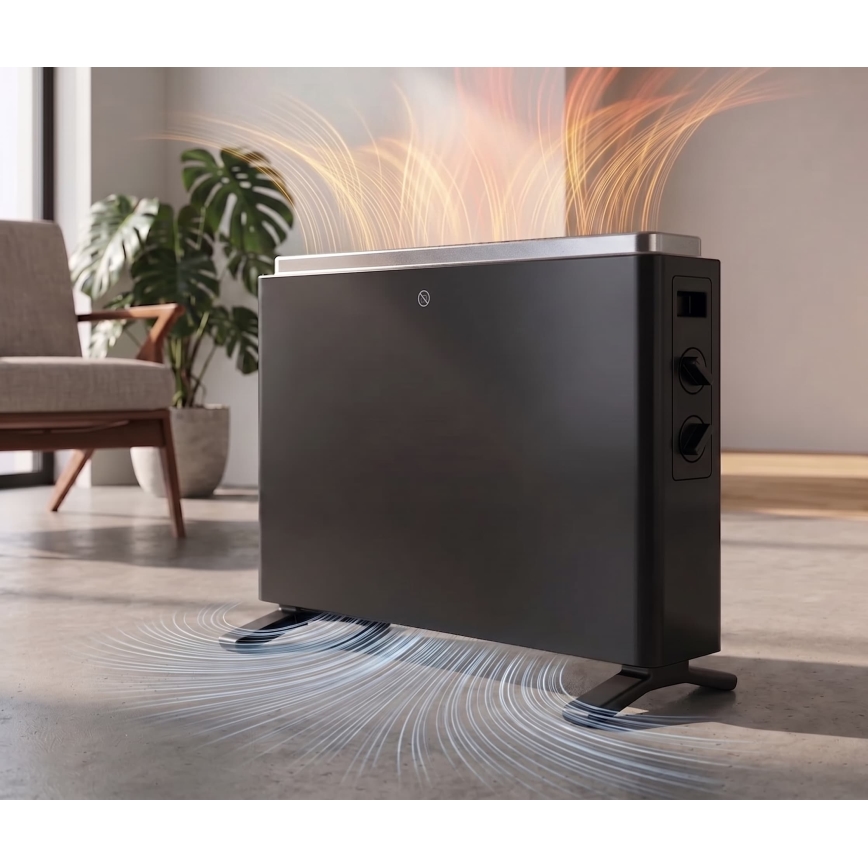 ZEVENTI - Elektromos direkt fűtőtest/konvektor 800/1200/2000W/230V fekete