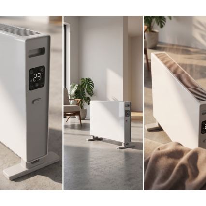 ZEVENTI - Elektromos direkt fűtőtest/konvektor LCD kijelzővel 1250/2000W/230V fehér + távirányító