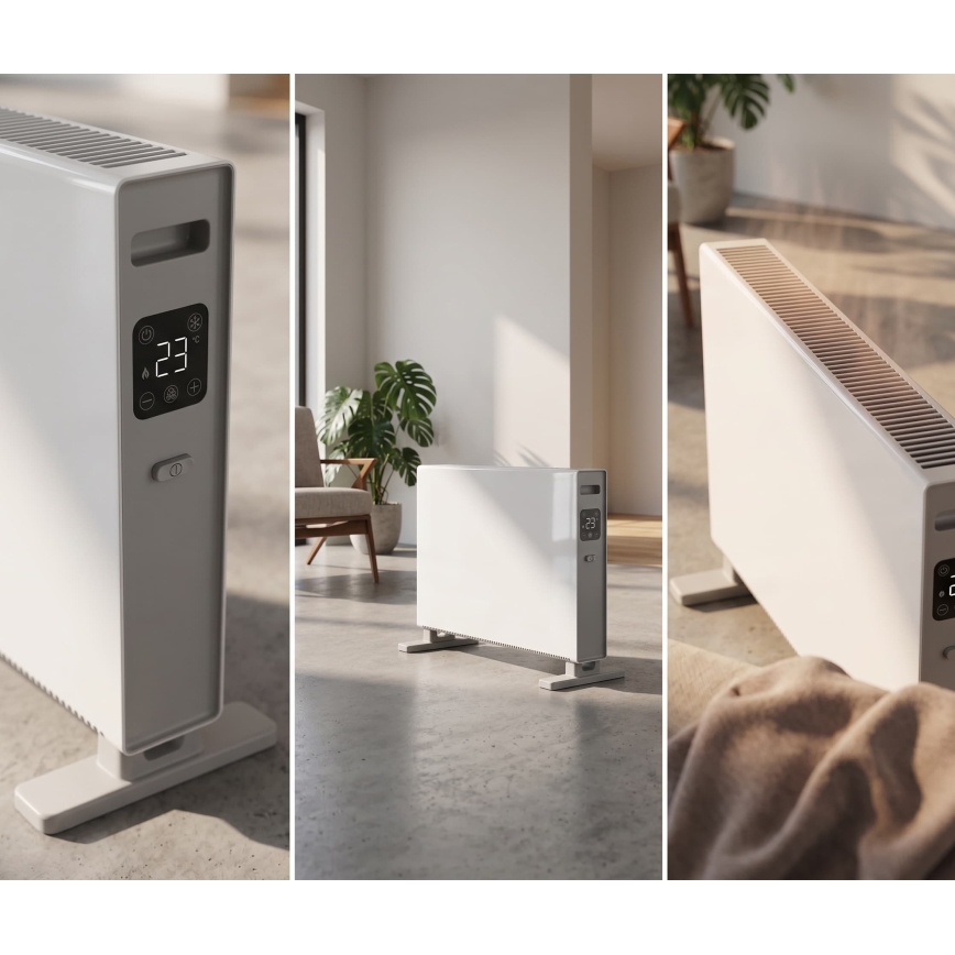 ZEVENTI - Elektromos direkt fűtőtest/konvektor LCD kijelzővel 1250/2000W/230V fehér + távirányító
