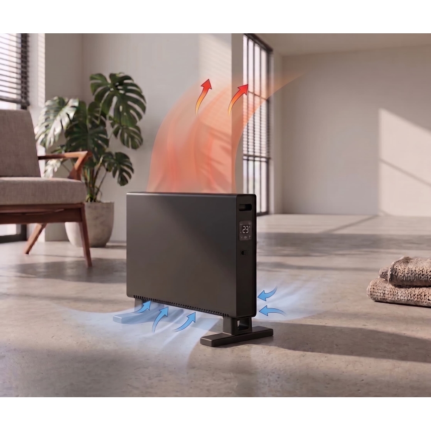 ZEVENTI - Elektromos hősugárzó/konvektor LCD kijelzővel ECO/1250/2000W/230V fekete + távirányító