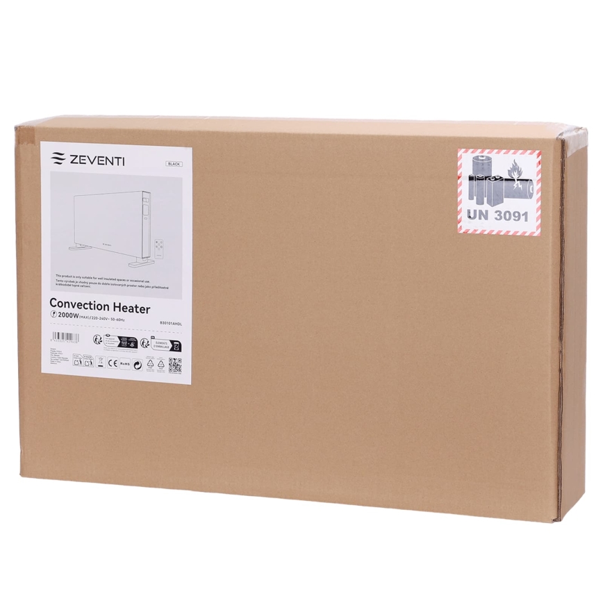 ZEVENTI - Elektromos hősugárzó/konvektor LCD kijelzővel ECO/1250/2000W/230V fekete + távirányító