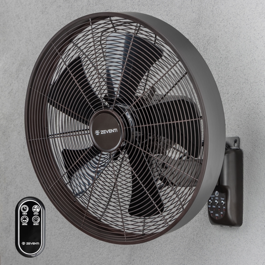 ZEVENTI - Fali ventilátor FREEZE 50W/230V átm. 40 cm fekete/barna + távirányítás