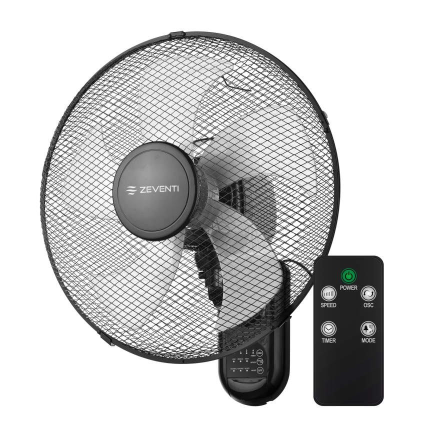 ZEVENTI - Falra szerelhető ventilátor FANNY 45W/230V ø 41 cm fekete + távirányító