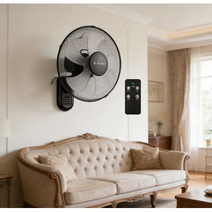 ZEVENTI - FANNY falra szerelhető ventilátor 45W/230V Ø 41 cm fekete + távirányítóval