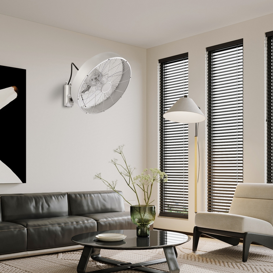 ZEVENTI - Falra szerelhető ventilátor FANNY 50W/230V Ø 45 cm matt króm + távirányító