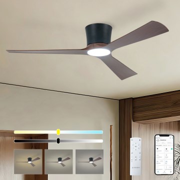 ZEVENTI - LED fényerőszabályozható mennyezeti ventilátor AUREX LED/24W/230V 3000/4000/6000K Wi-Fi Tuya fekete/dió + távirányító