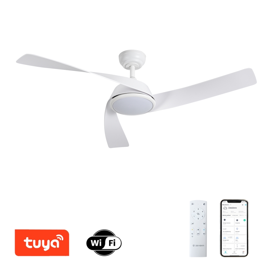 ZEVENTI - LED dimmelhető mennyezeti ventilátor AERYS LED/24W/230V 3000/4000/6000K Wi-Fi Tuya fehér + távirányító