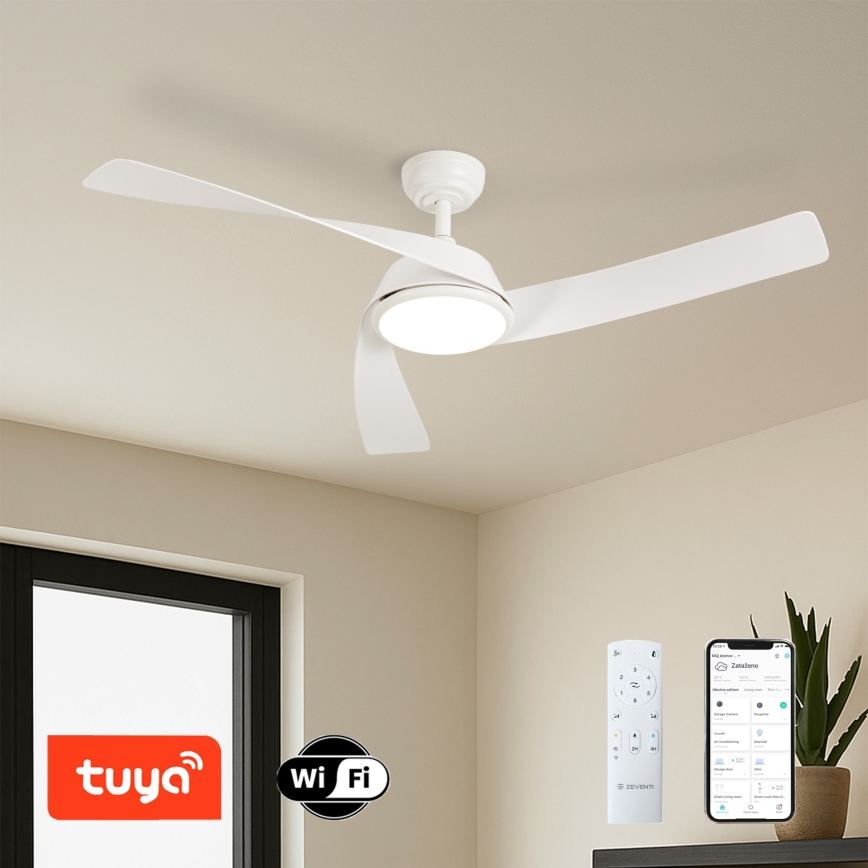 ZEVENTI - LED dimmelhető mennyezeti ventilátor AERYS LED/24W/230V 3000/4000/6000K Wi-Fi Tuya fehér + távirányító