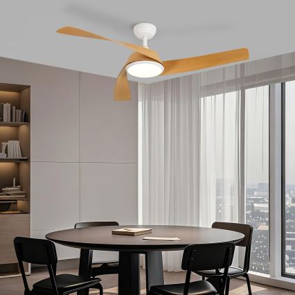 ZEVENTI - LED fényerőszabályozható mennyezeti ventilátor AERYS LED/24W/230V 3000/4000/6000K Wi-Fi Tuya fehér/tölgy + távirányító