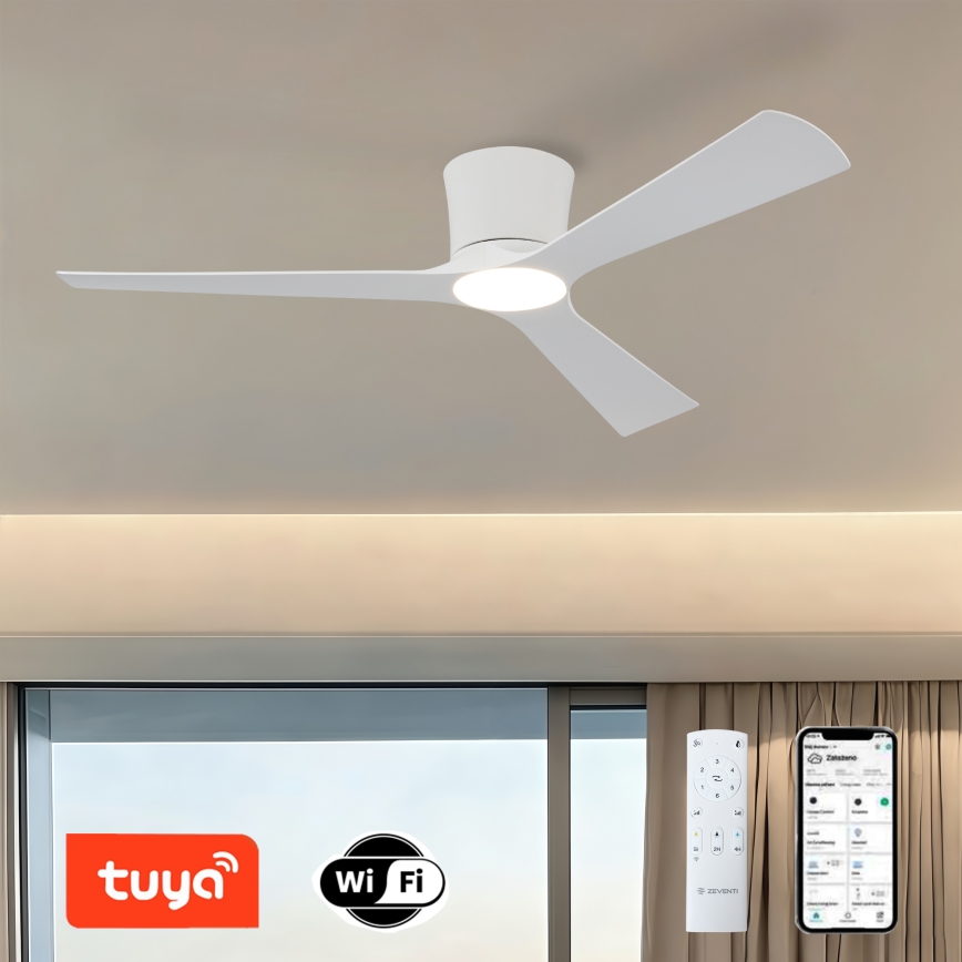 ZEVENTI - AUREX dimmelhető LED mennyezeti ventilátor LED/24W/230V 3000/4000/6000K Wi-Fi Tuya fehér + távirányító