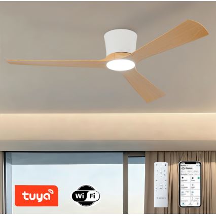 ZEVENTI - LED dimmelhető mennyezeti ventilátor AUREX LED/24W/230V 3000/4000/6000K Wi-Fi Tuya fehér/tölgy + távirányító
