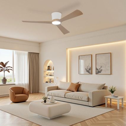 ZEVENTI - LED dimmelhető mennyezeti ventilátor AUREX LED/24W/230V 3000/4000/6000K Wi-Fi Tuya fehér/tölgy + távirányító