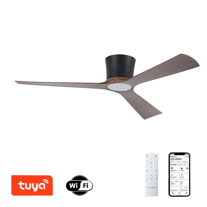 ZEVENTI - LED fényerőszabályozható mennyezeti ventilátor AUREX LED/24W/230V 3000/4000/6000K Wi-Fi Tuya fekete/dió + távirányító