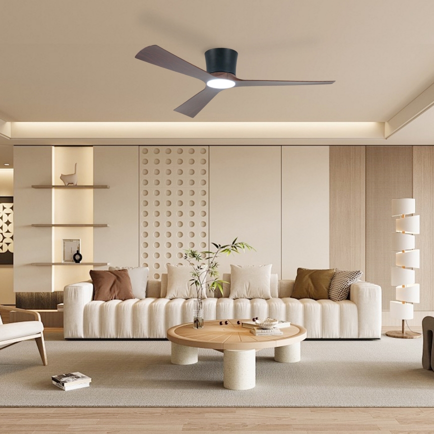 ZEVENTI - LED fényerőszabályozható mennyezeti ventilátor AUREX LED/24W/230V 3000/4000/6000K Wi-Fi Tuya fekete/dió + távirányító