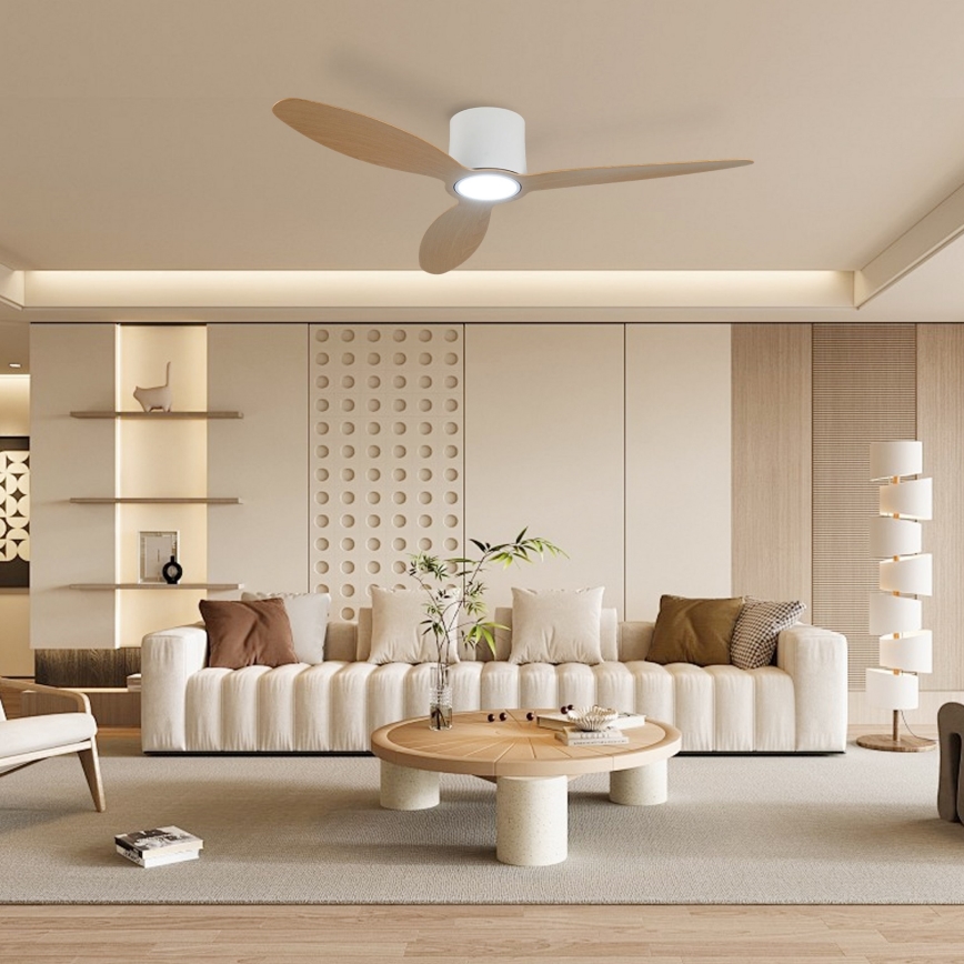 ZEVENTI - Dimmelhető LED mennyezeti ventilátor VENTORA LED/24W/230V 3000/4000/6000K Wi-Fi Tuya fehér/tölgy + távirányító