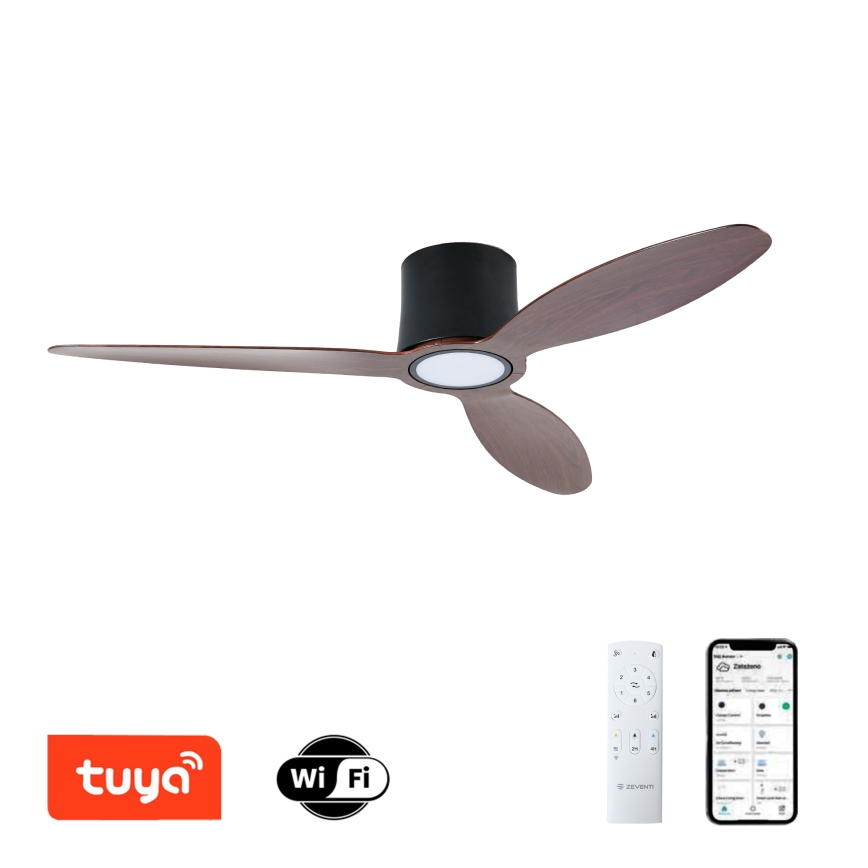 ZEVENTI - LED fényerőszabályozható mennyezeti ventilátor VENTORA LED/24W/230V 3000/4000/6000K Wi-Fi Tuya fekete/dió + távirányító