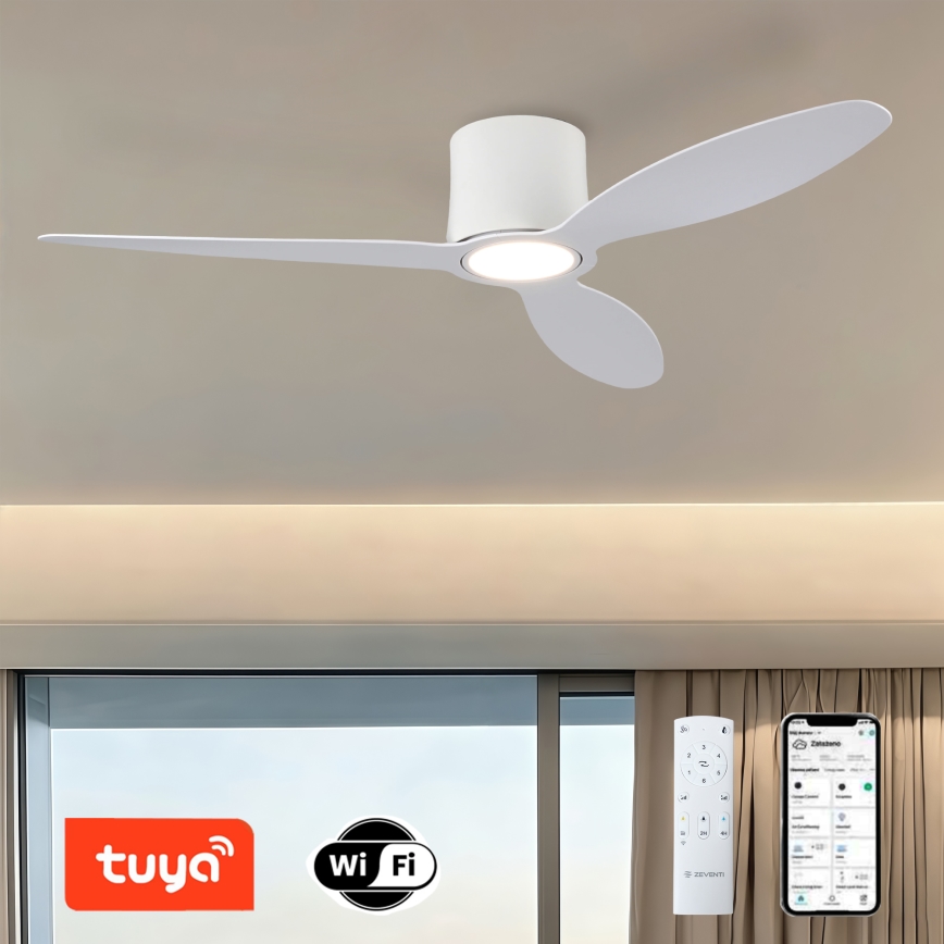 ZEVENTI - LED fényerőszabályozható mennyezeti ventilátor VENTORA LED/24W/230V 3000/4000/6000K Wi-Fi Tuya fehér + távirányító