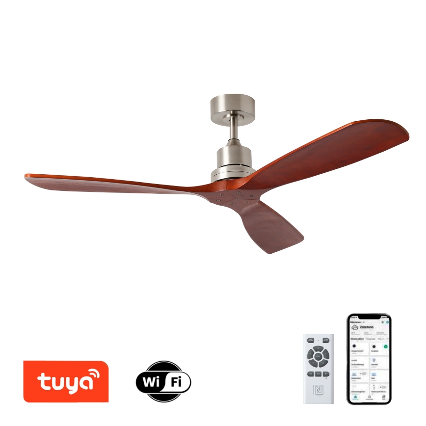 ZEVENTI - Mennyezeti ventilátor LIONI Wi-Fi Tuya matt króm/tölgy + távirányító