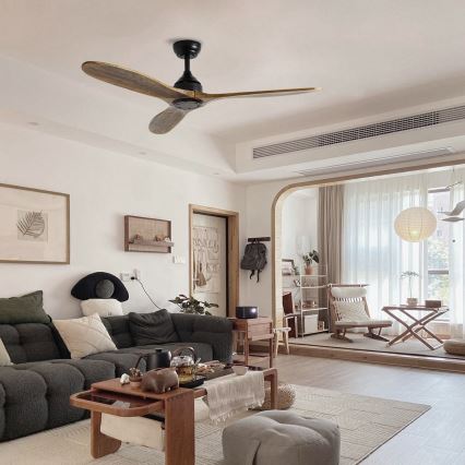 ZEVENTI - Mennyezeti ventilátor LAURIA Wi-Fi Tuya fekete/tölgy + távirányító