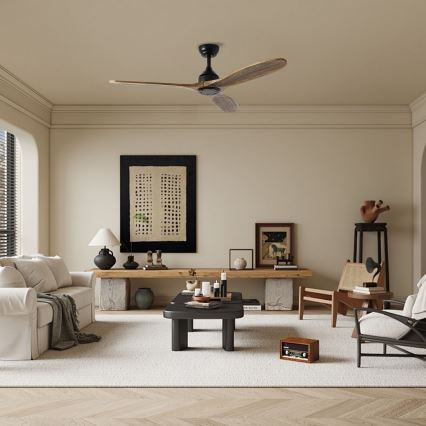 ZEVENTI - Mennyezeti ventilátor LAURIA Wi-Fi Tuya fekete/tölgy + távirányító