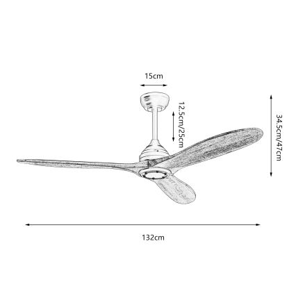 ZEVENTI - Mennyezeti ventilátor LAURIA Wi-Fi Tuya fekete/tölgy + távirányító