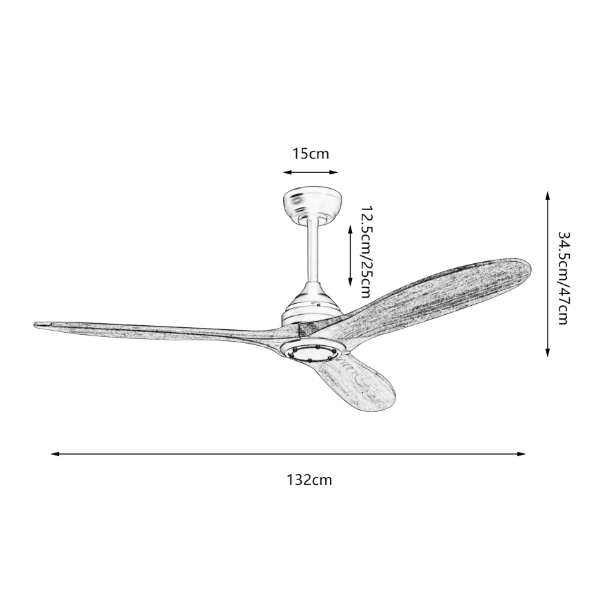 ZEVENTI - Mennyezeti ventilátor LAURIA Wi-Fi Tuya fekete/tölgy + távirányító