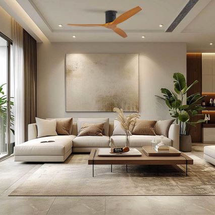 ZEVENTI - SPELLO mennyezeti ventilátor Wi‑Fi Tuya, fekete/tölgy + távirányító