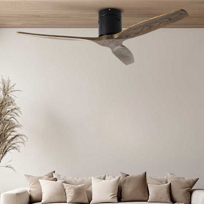 ZEVENTI - Mennyezeti ventilátor SPELLO Wi‑Fi Tuya fekete/tölgy + távirányító