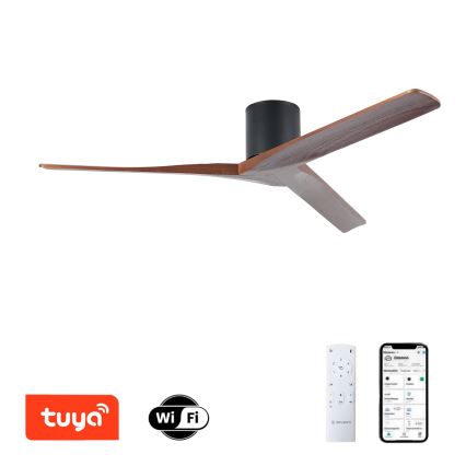 ZEVENTI - VELLON mennyezeti ventilátor Tuya Wi‑Fi, fekete/dió + távirányító