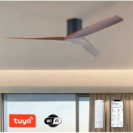 ZEVENTI - VELLON mennyezeti ventilátor Tuya Wi‑Fi, fekete/dió + távirányító